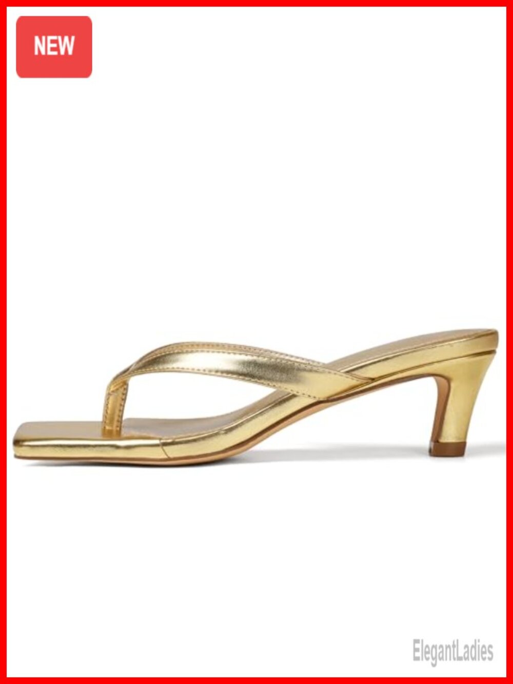 Kitten Heel Sandals Square Open Toe Faux Leather Flip Flop Strappy Heels for